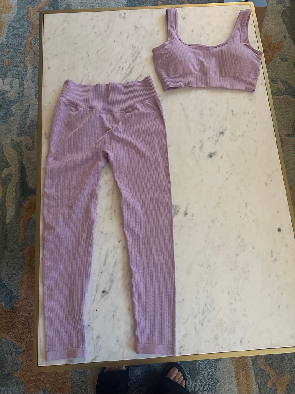 Amazon Lavender Ribbed Leggings and Matching Crop Top Set